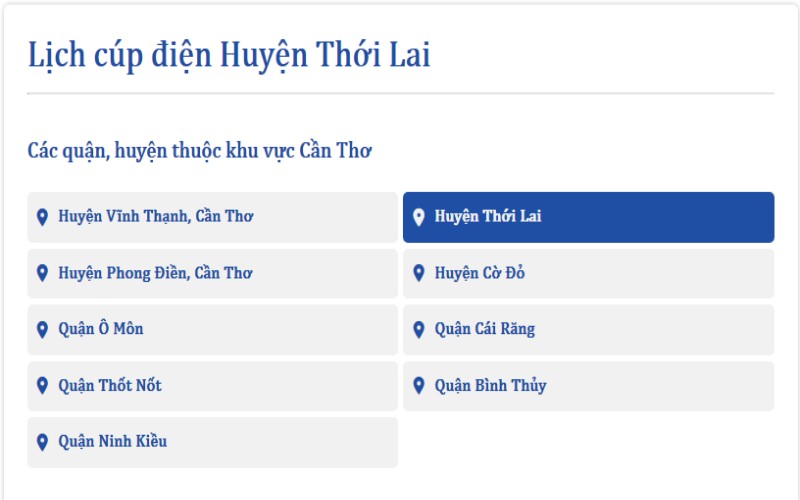 Lịch cúp điện Huyện Thới Lai hôm nay