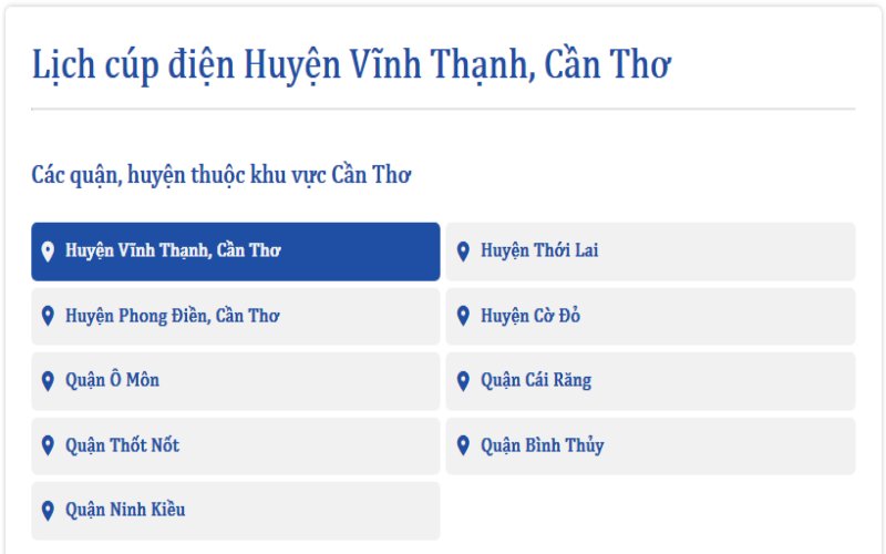 Lịch cúp điện Huyện Vĩnh Thạnh ngày mai 