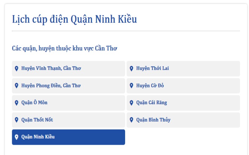 Lịch cúp điện Quận Ninh Kiều ngày mai