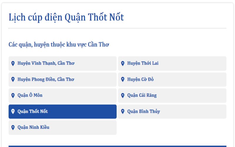 Lịch cúp điện Quận Thốt Nốt hôm nay
