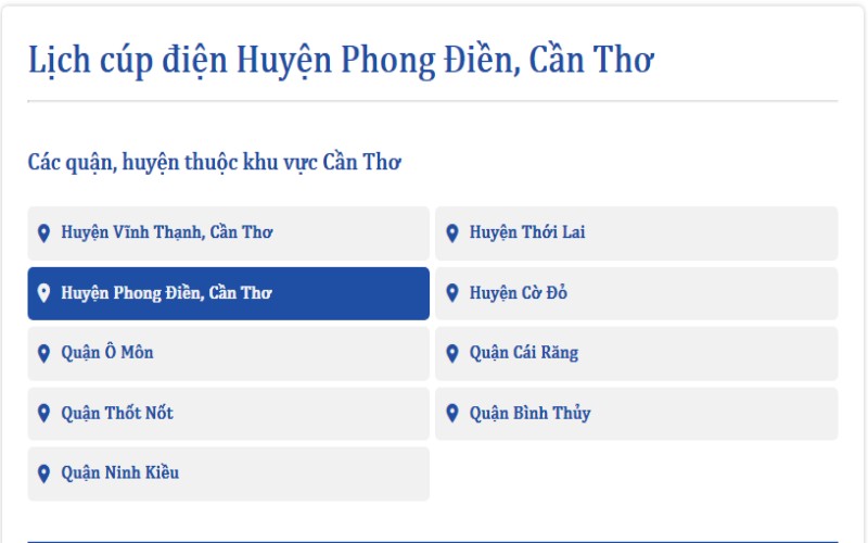 Lịch ngừng cung cấp điện Huyện Phong Điền